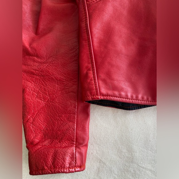 Branded Garments Inc Vintage Vibrant Red Leather Motorcycle Jacket USA Made 38 - Picture 8 of 14